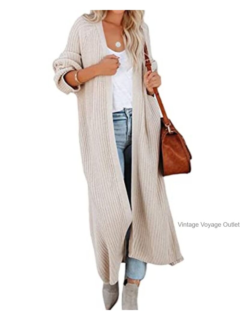 Chunky Cable Knit Open Front Maxi Cardigan Duster Sweater